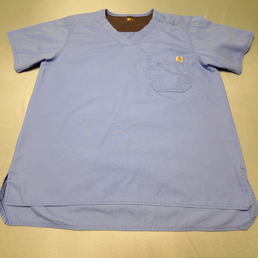 Carhartt Scrub Top Mens M‎ Blue Ribstop Pockets Workwear Nurse Doctor Medical